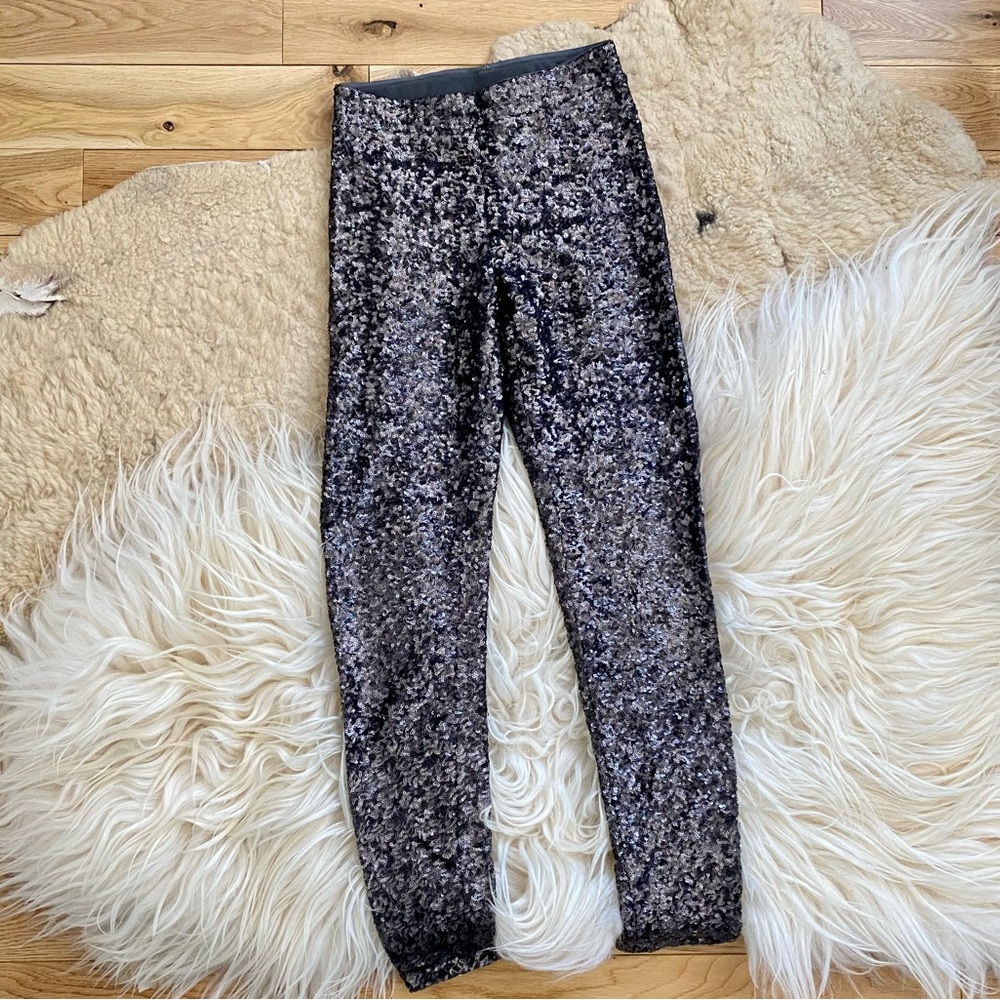 Ralph Lauren Blue Label Gunmetal Silver Sequin Legging Pants